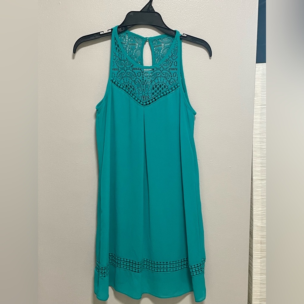 Teal Sleeveless Lace Dress